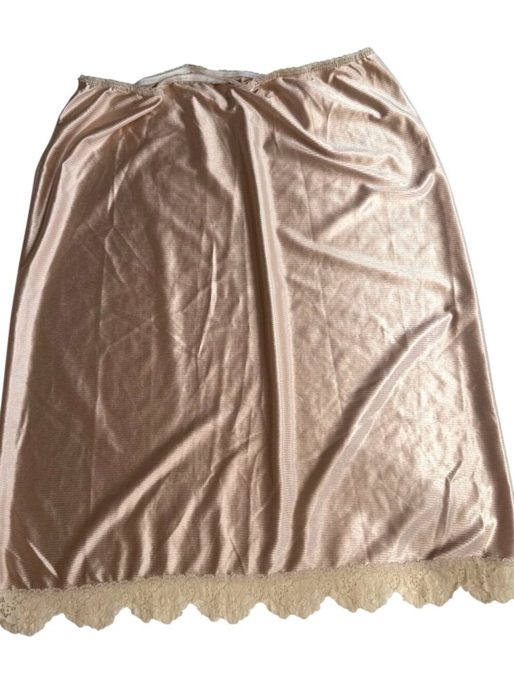 Vintage Satin Half Slip Maxi Skirt Lace Hem Champagne Beige XL